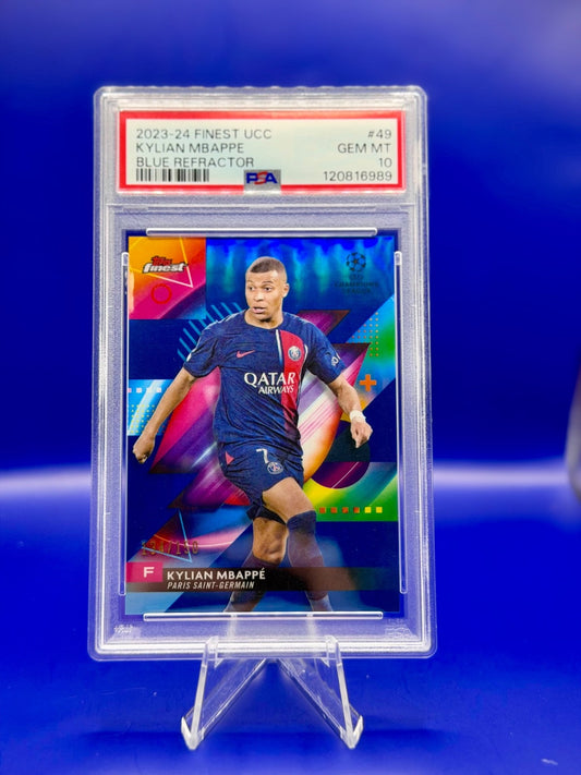 Kylian Mbappé 2023-24 Topps Finest UCC Blue Refractor /150 PSA 10 GEM MT 🔥
