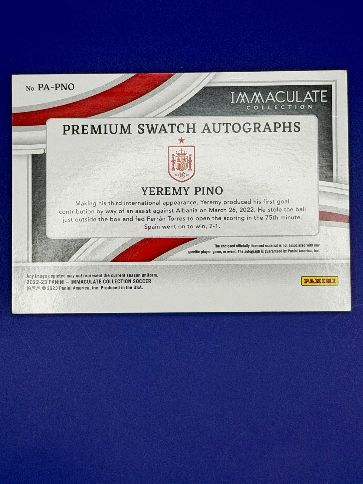 2022-23 Panini - Immaculate Yeremy Pino /10 Spain Patch Auto Crystal Palace