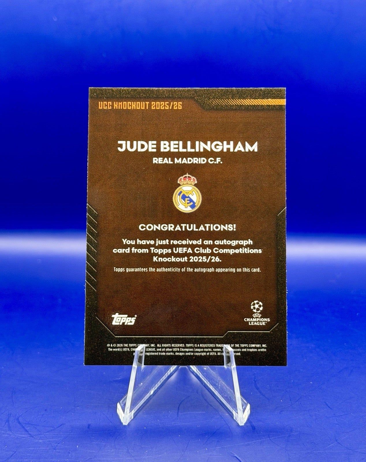 2025 Topps UCC Knockout Jude Bellingham Real Madrid England Orange Auto /25