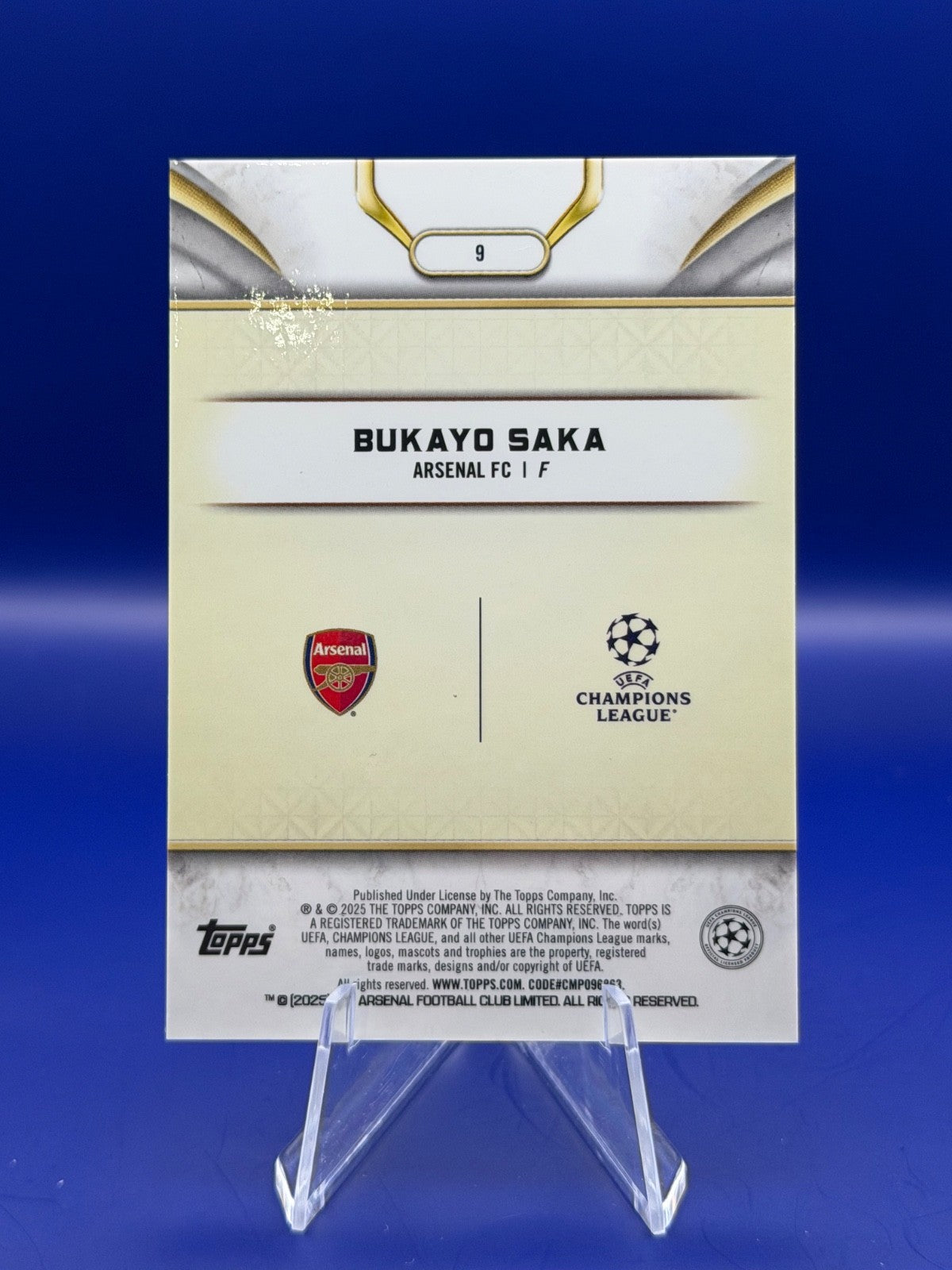 Bukayo Saka 2024-25 Topps Reverence UEFA Club Competitions Purple 14/50 #9