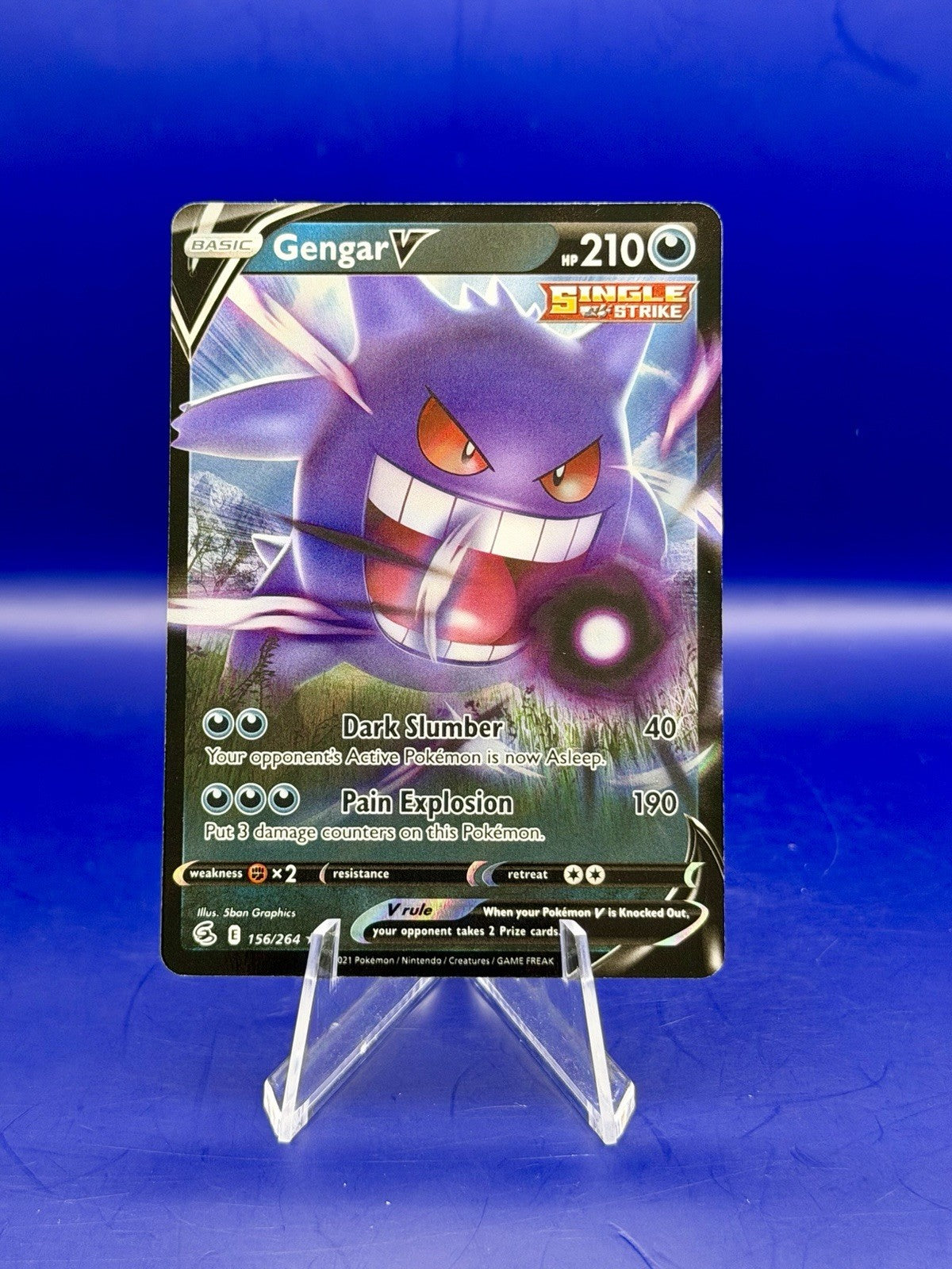 Pokemon Card Gengar v 156/264 Fusion Strike Half Art Holo Ultra Rare NM