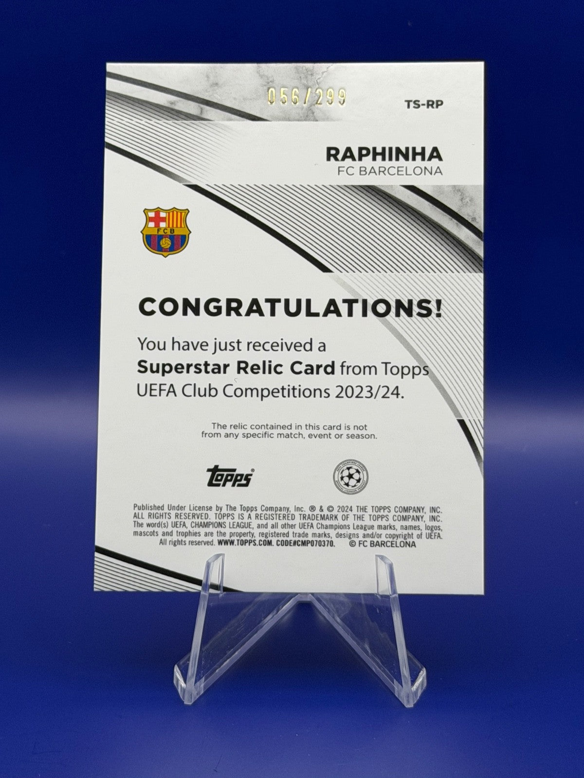 Topps UEFA Club Competitions 23-24 Raphinha Relic Barcelona /299