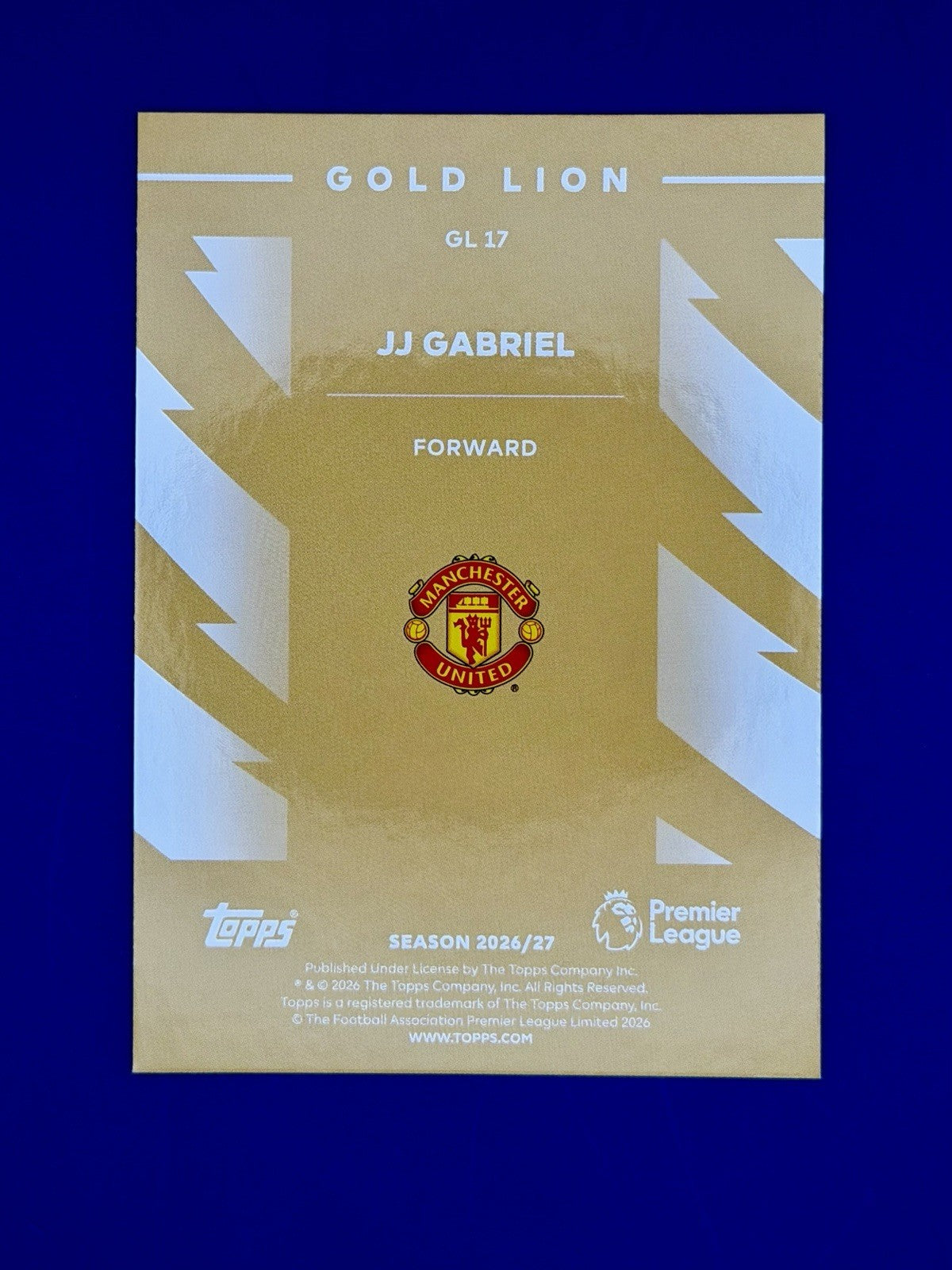 Topps Premier League 2026/27 JJ Gabriel Manchester United Rookie Gold lion