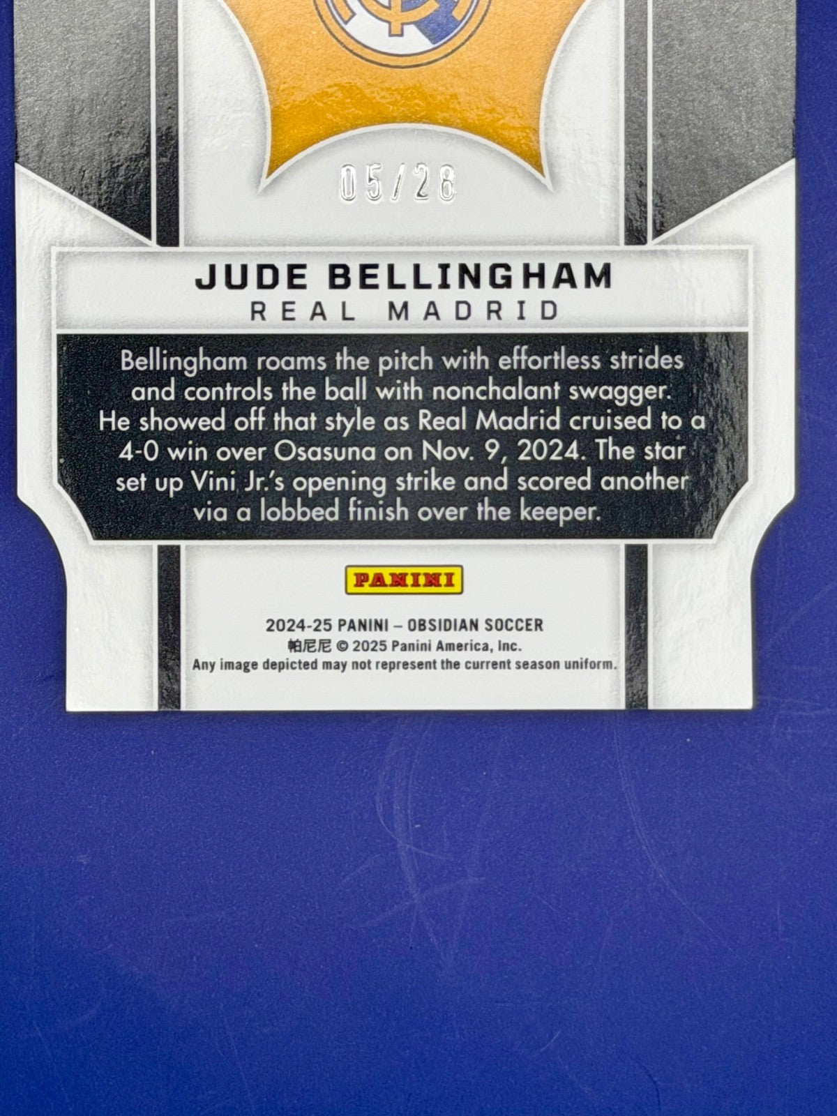Jude Bellingham/28 Supernova Red Crystals from 2024-25 Panini Obsidian Soccer