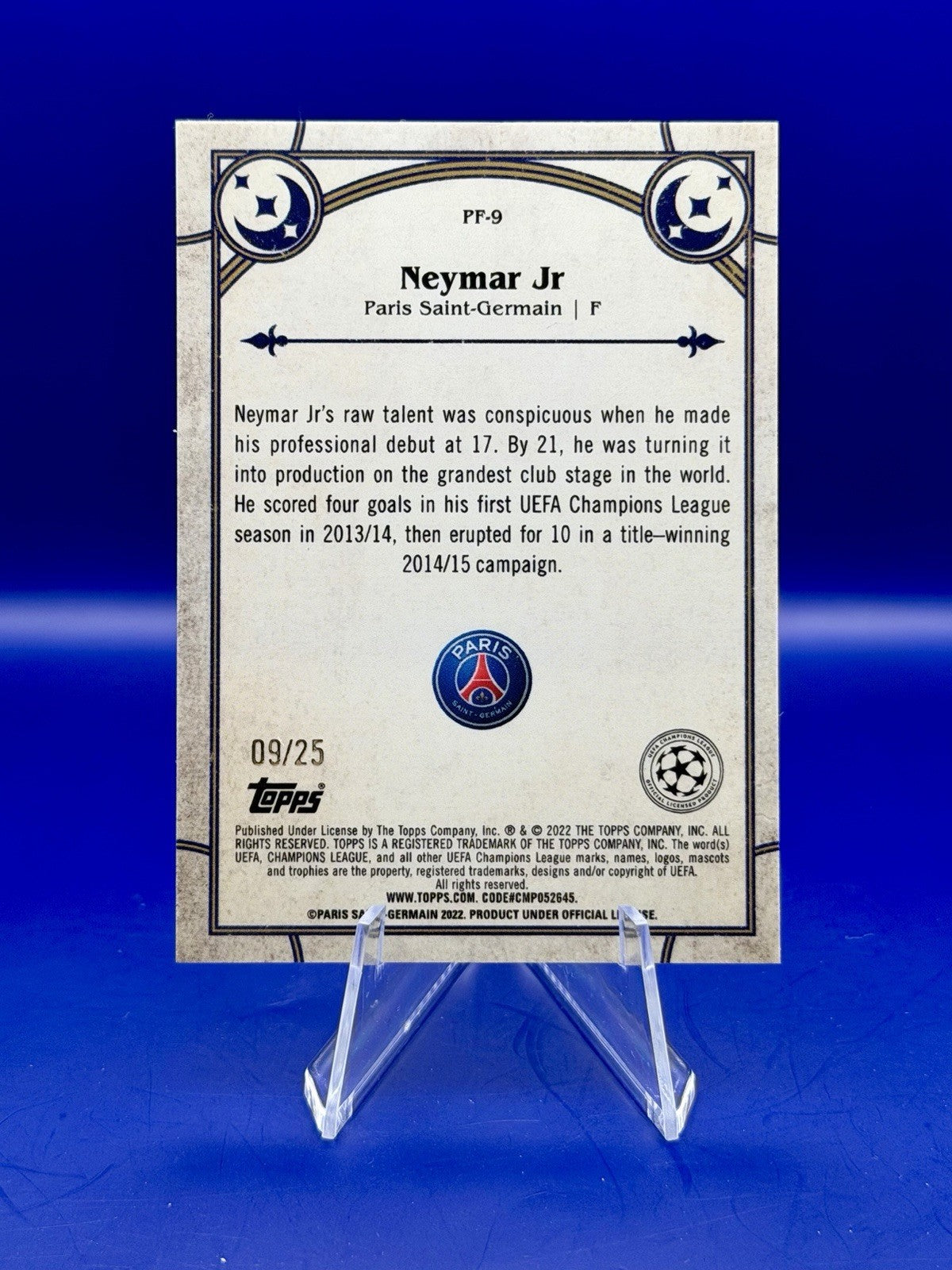 2022 Topps Merlin Neymar Prophecy Fulfilled Brazil PSG /25