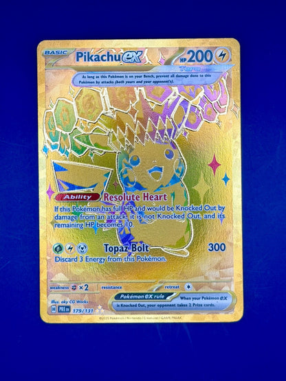 Pokémon TCG SV Prismatic Pikachu EX 179/131 Gold Secret Rare Card