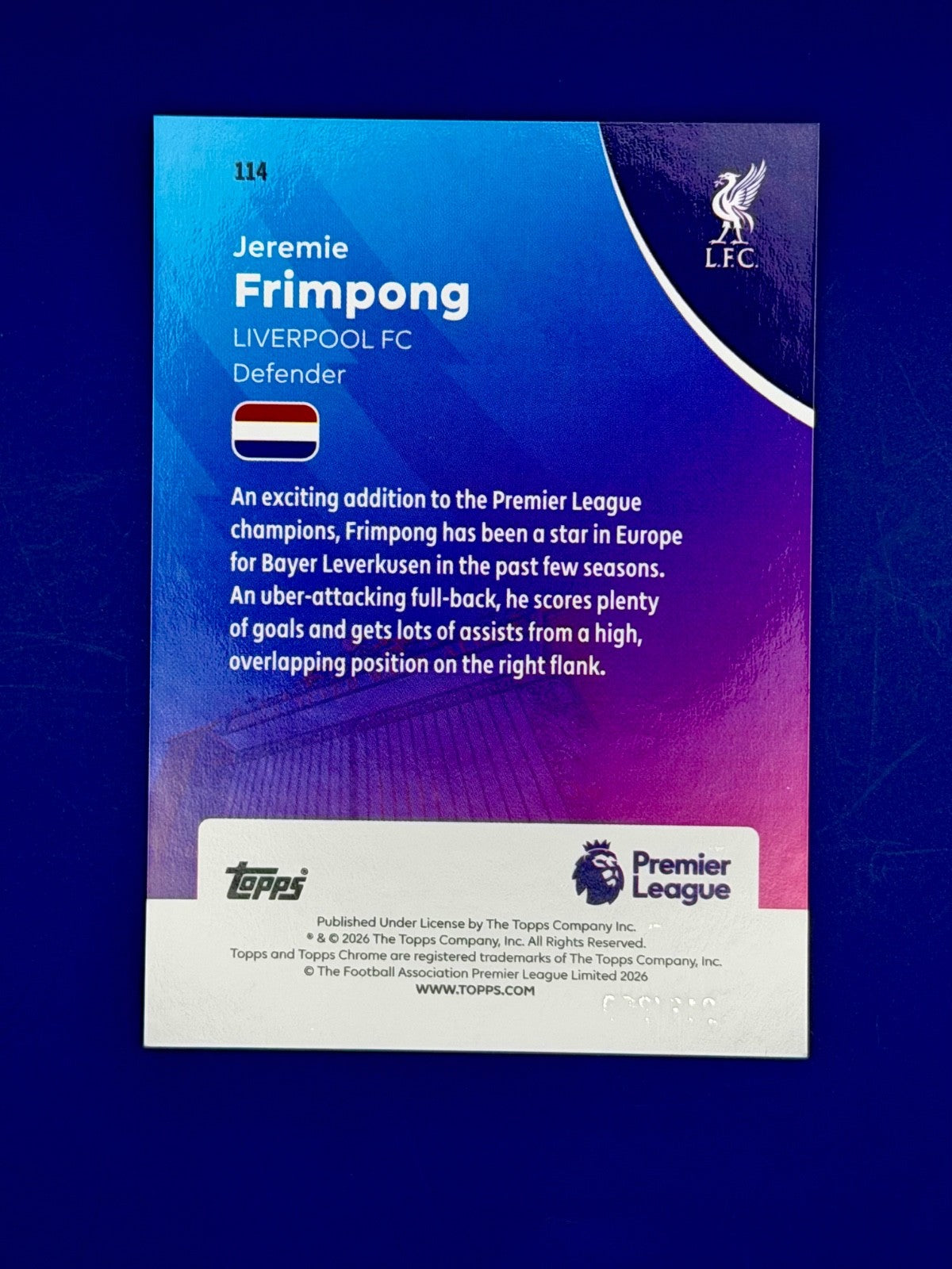 2026 Topps Chrome Jeremie Frimpong Liverpool Pink Refractor /250