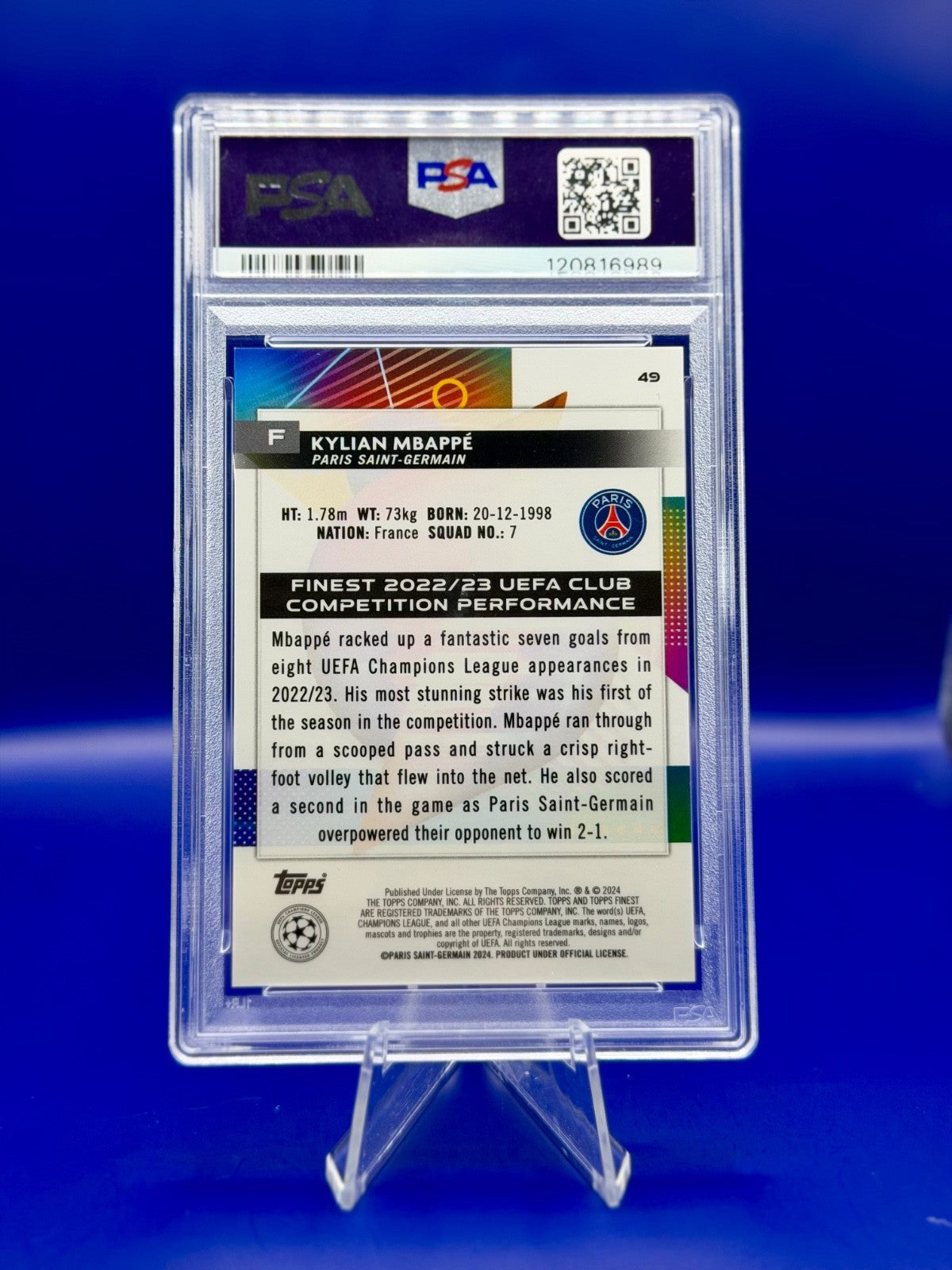 Kylian Mbappé 2023-24 Topps Finest UCC Blue Refractor /150 PSA 10 GEM MT 🔥