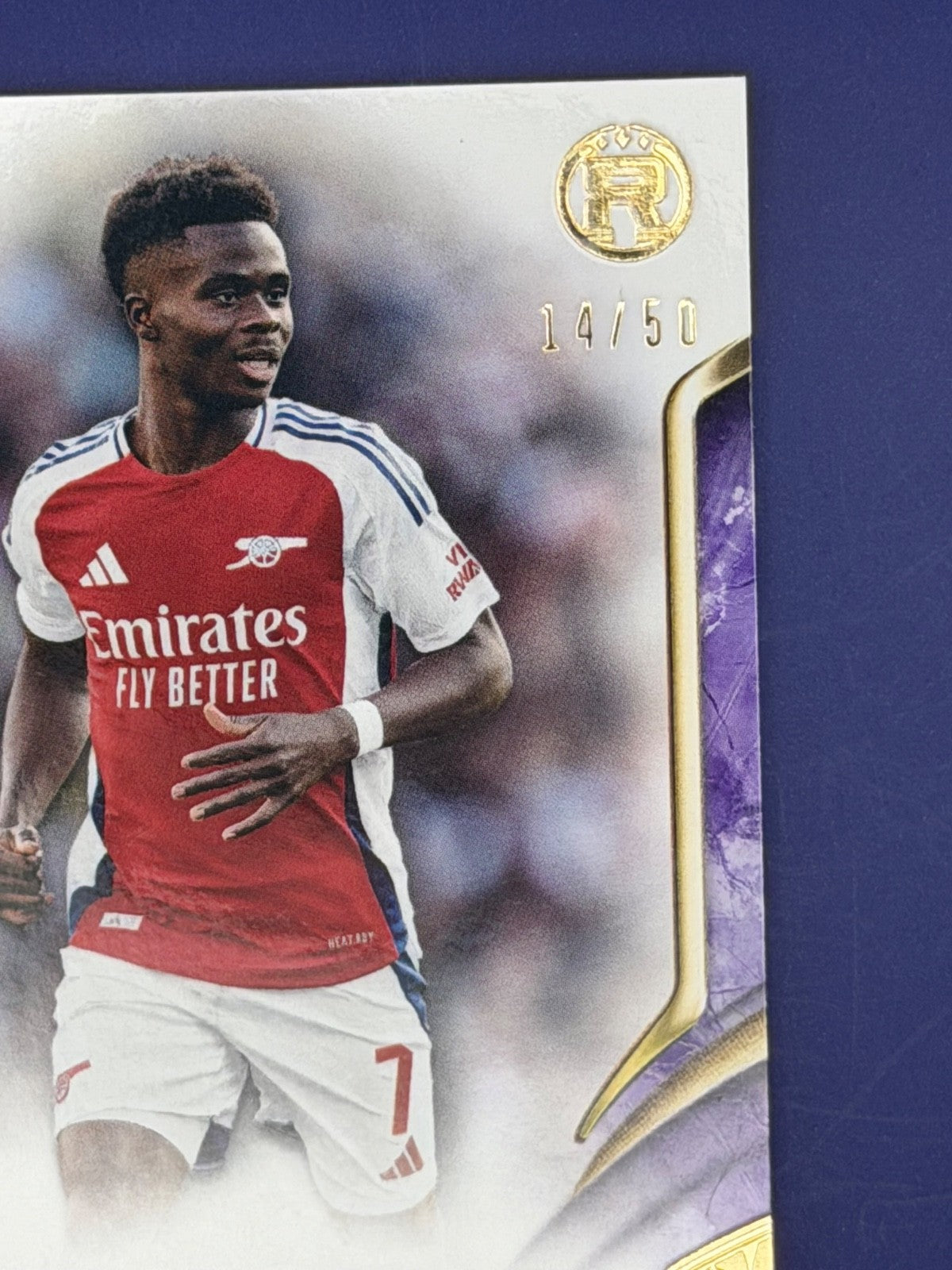 Bukayo Saka 2024-25 Topps Reverence UEFA Club Competitions Purple 14/50 #9