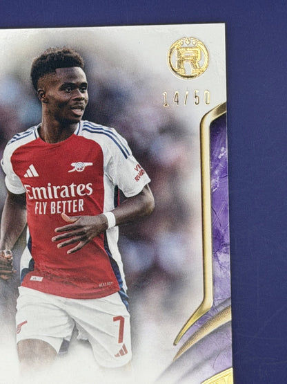 Bukayo Saka 2024-25 Topps Reverence UEFA Club Competitions Purple 14/50 #9