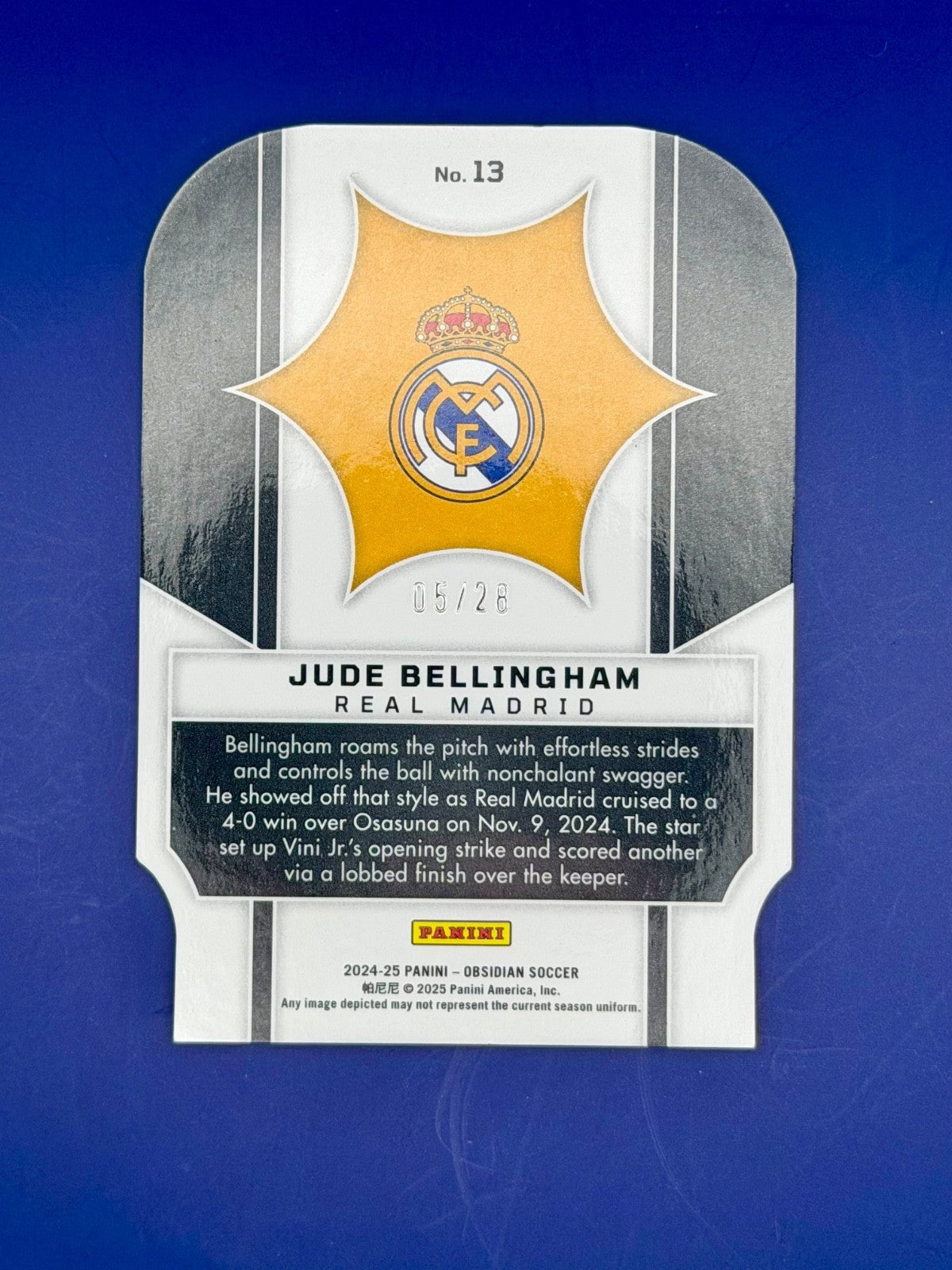 Jude Bellingham/28 Supernova Red Crystals from 2024-25 Panini Obsidian Soccer