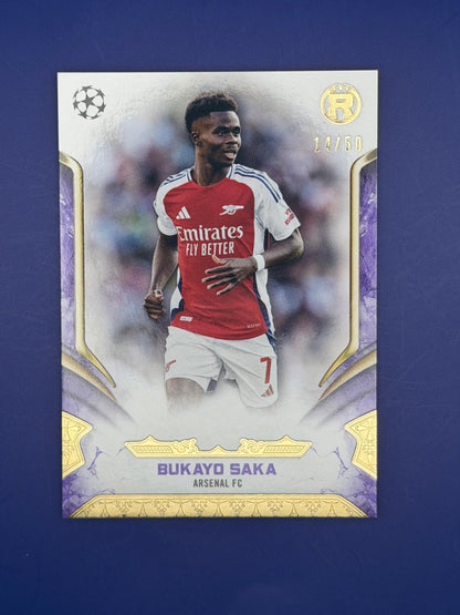 Bukayo Saka 2024-25 Topps Reverence UEFA Club Competitions Purple 14/50 #9