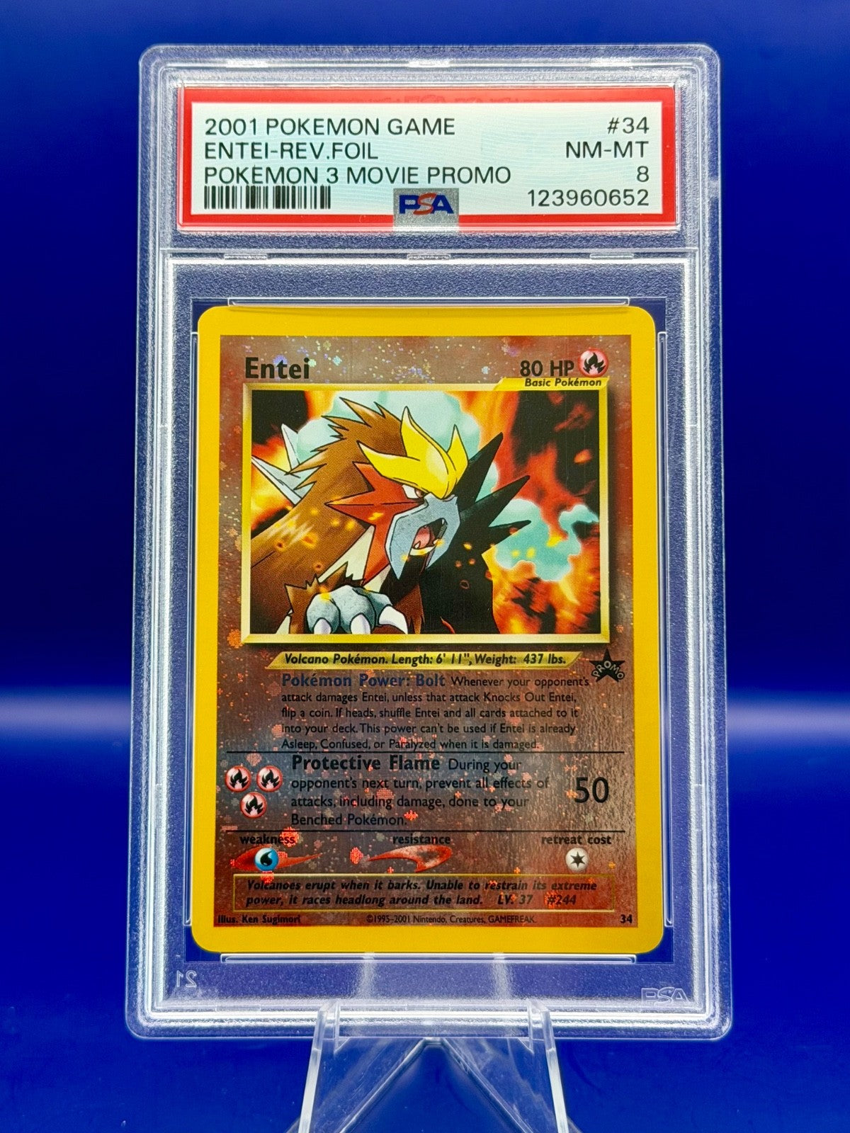 2001 POKEMON GAME MOVIE POKEMON 3 MOVIE PROMO #34 ENTEI-REVERSE FOIL PSA 8