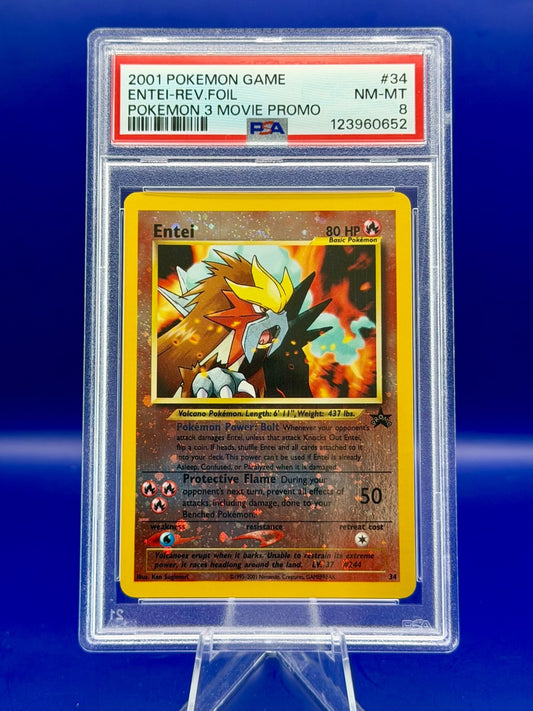 2001 POKEMON GAME MOVIE POKEMON 3 MOVIE PROMO #34 ENTEI-REVERSE FOIL PSA 8