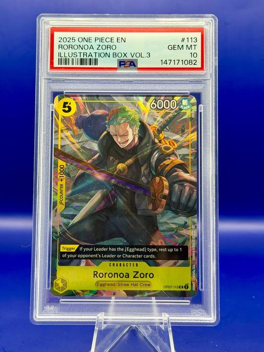 2025 ONE PIECE PROMOS ILLUSTRATION BOX VOL 3 #113 RORONOA ZORO PSA 10