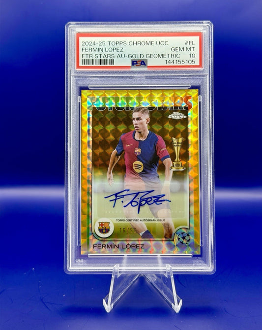2024-25 Topps Chrome UCC Fermin Lopez Barcelona Future Stars Auto /50 PSA 10