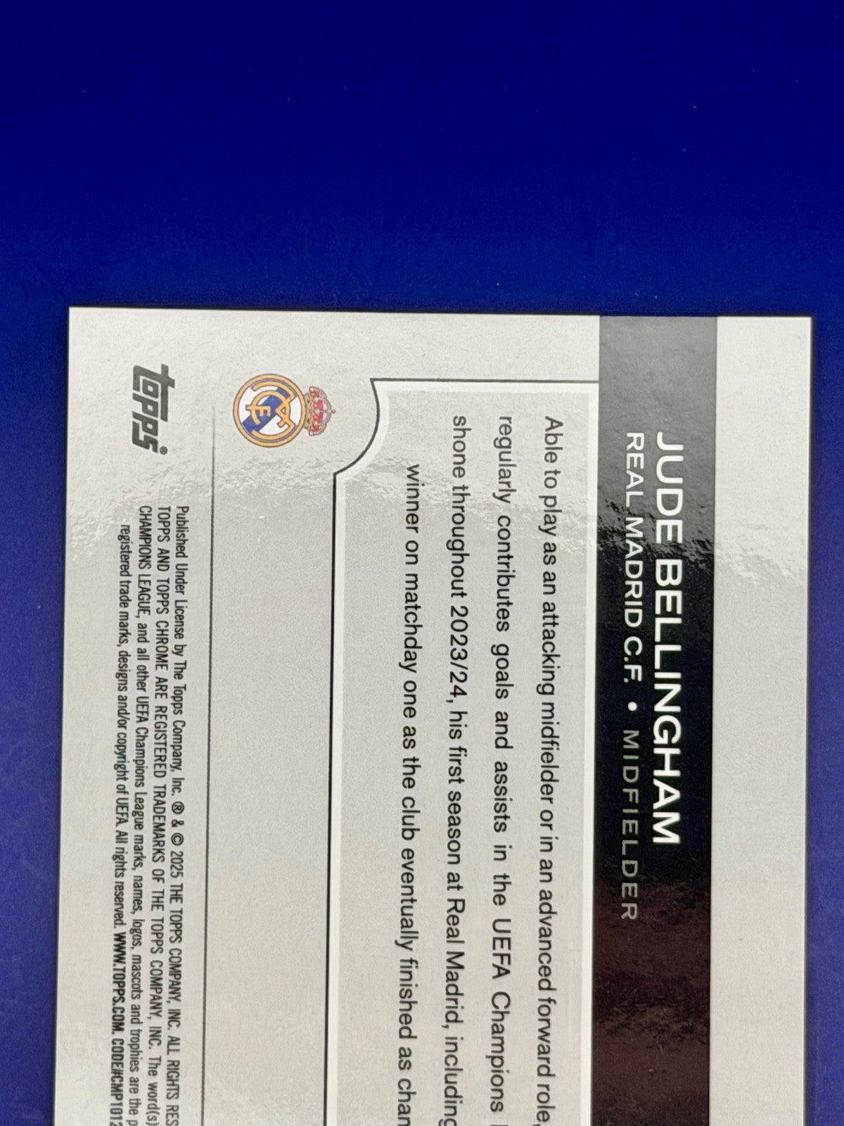 2024-25 Topps Chrome UEFA Jude Bellingham Gold Sapphire /50 