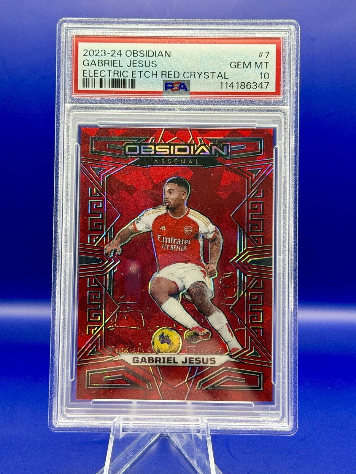 2023-24 Obsidian Gabriel Jesus Arsenal Electric Etch Red Crystal /30 PSA 10