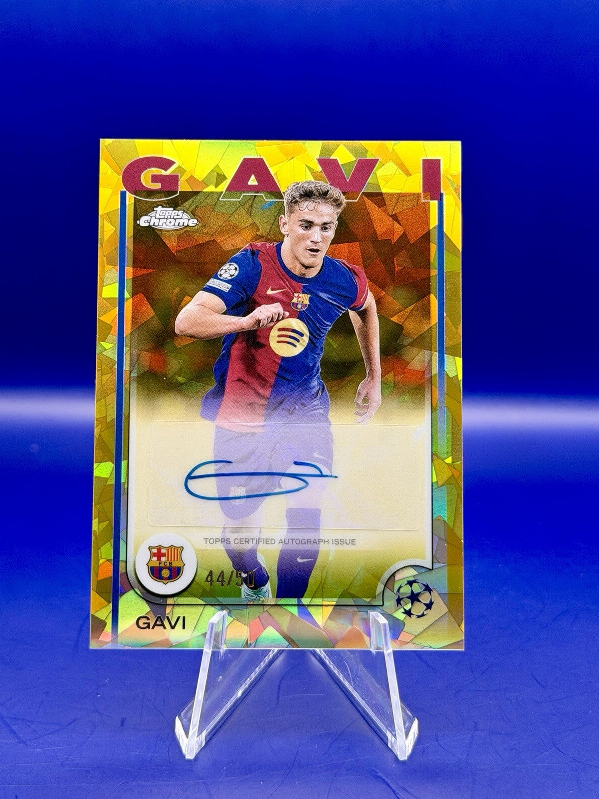 2024/25 Topps Chrome UCC Barcelona Gavi Gold Sapphire Auto /50