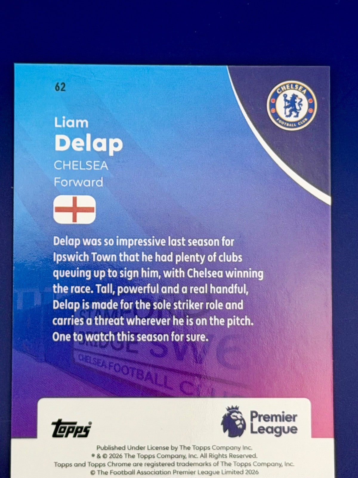 2025-26 Topps Chrome Liam Delap Achelsea Purple Refractor /15