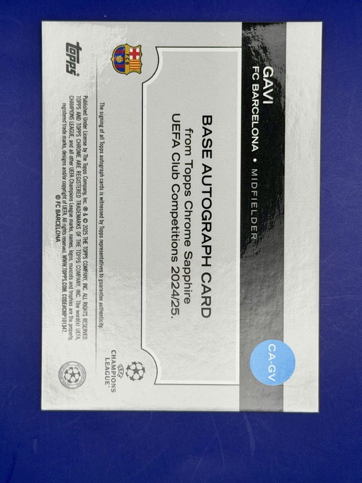 2024/25 Topps Chrome UCC Barcelona Gavi Gold Sapphire Auto /50