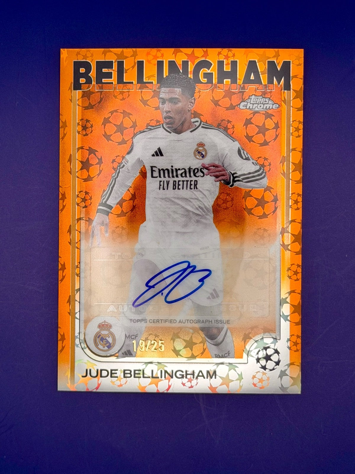 Topps Chrome 2024/25 UCC Jude Bellingham Orange Logo Refractor Auto /25