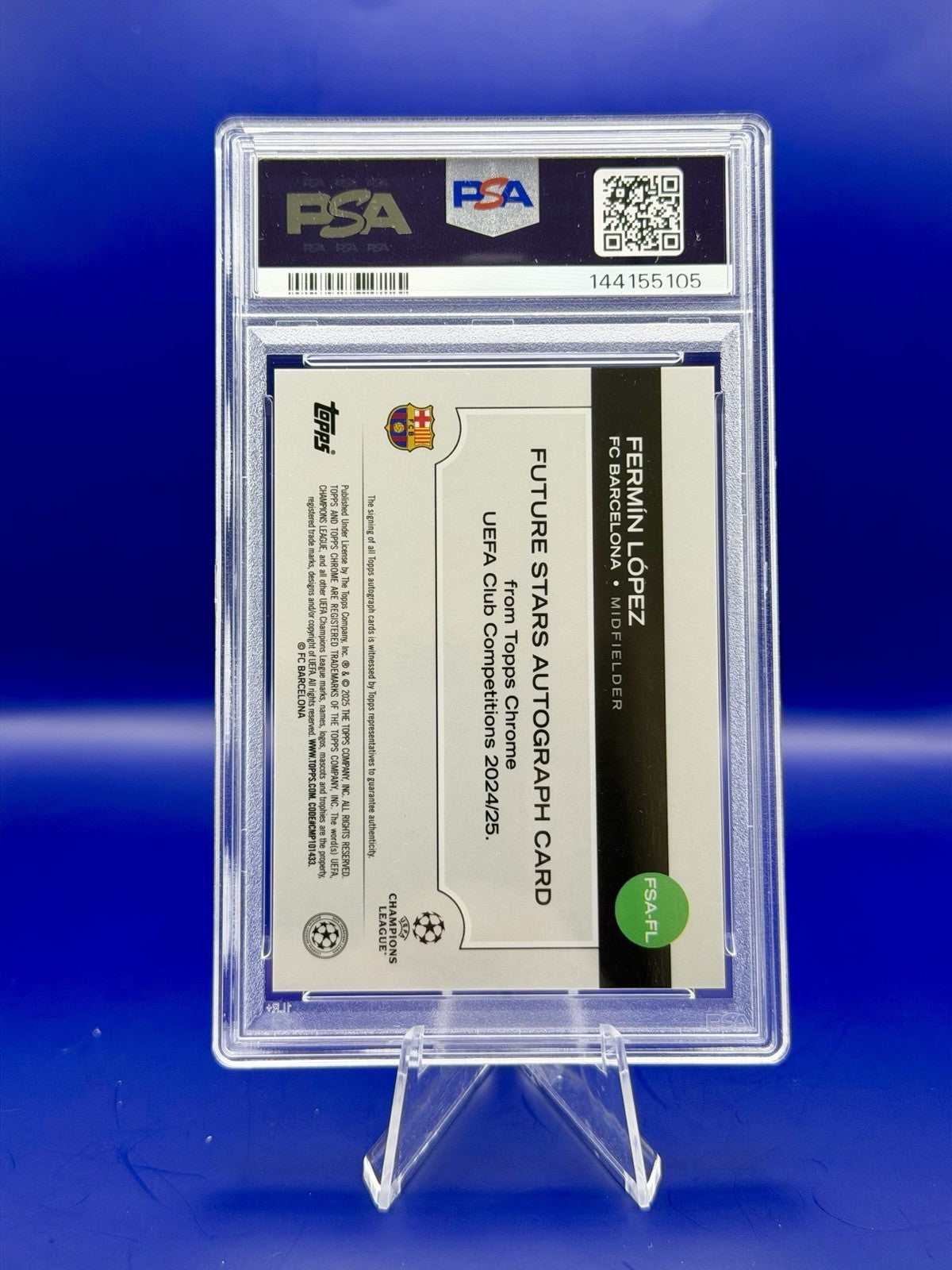 2024-25 Topps Chrome UCC Fermin Lopez Barcelona Future Stars Auto /50 PSA 10
