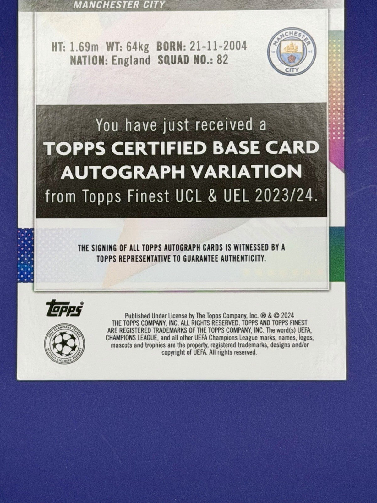 2023-24 Topps Finest Uefa Club Competitions - Autographs Rico Lewis #A-Rc (AU)
