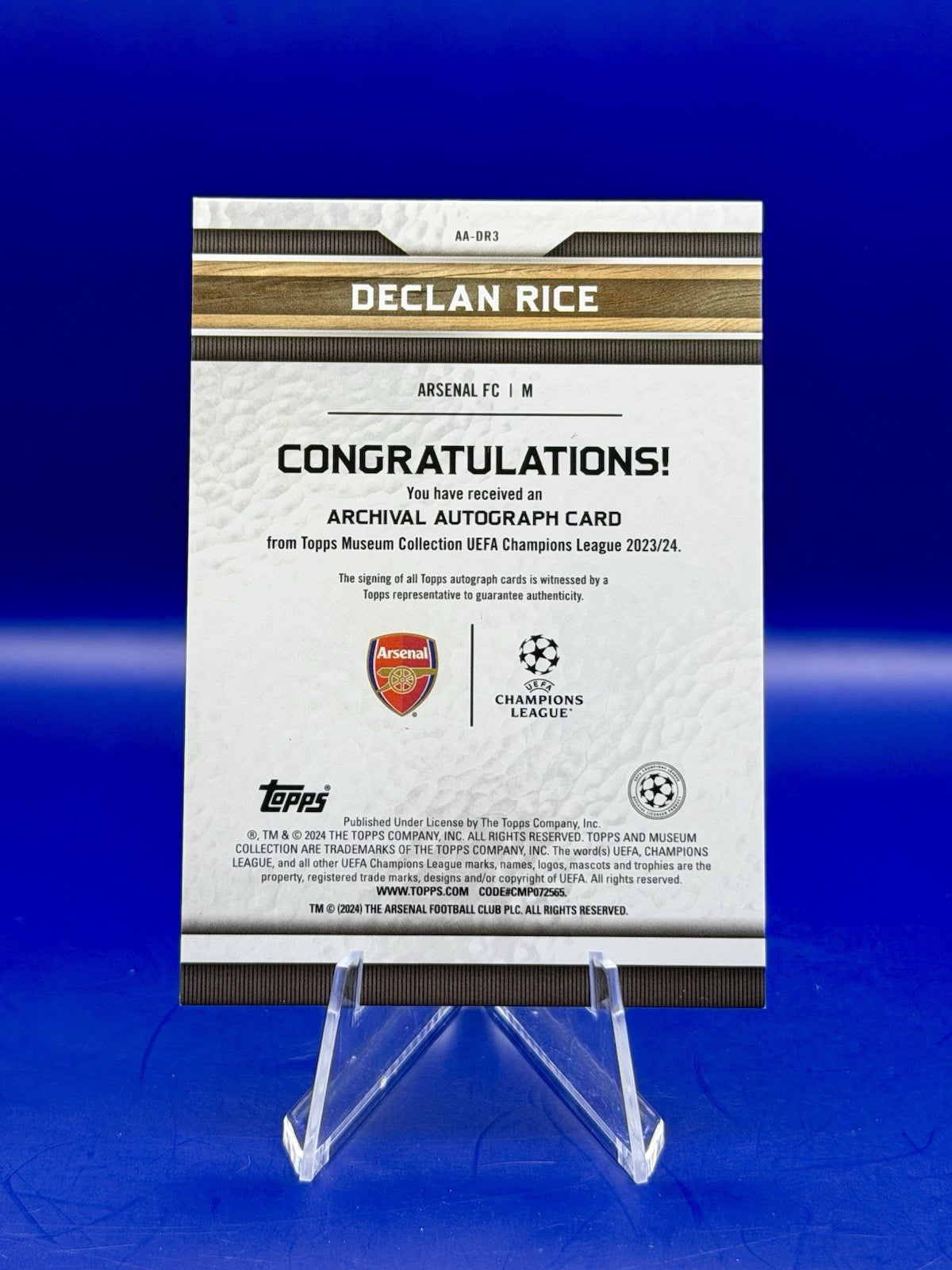 2023/24 Tops Museum Archival Arsenal England Declan Rice Auto /25