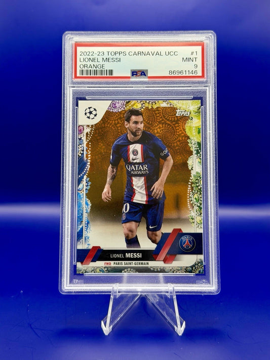 2022-23 Topps Carnival UCC Lionel Messi Orange /25 PSG PSA 9