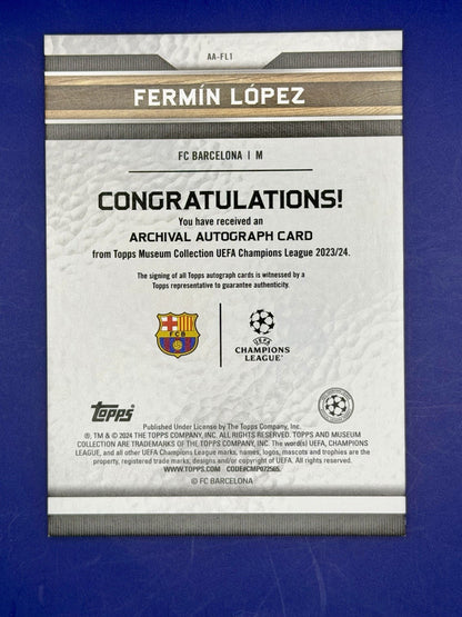 2023-24 Topps Museum UCC Barcelona Fermin Lopez Archival RC Auto /75