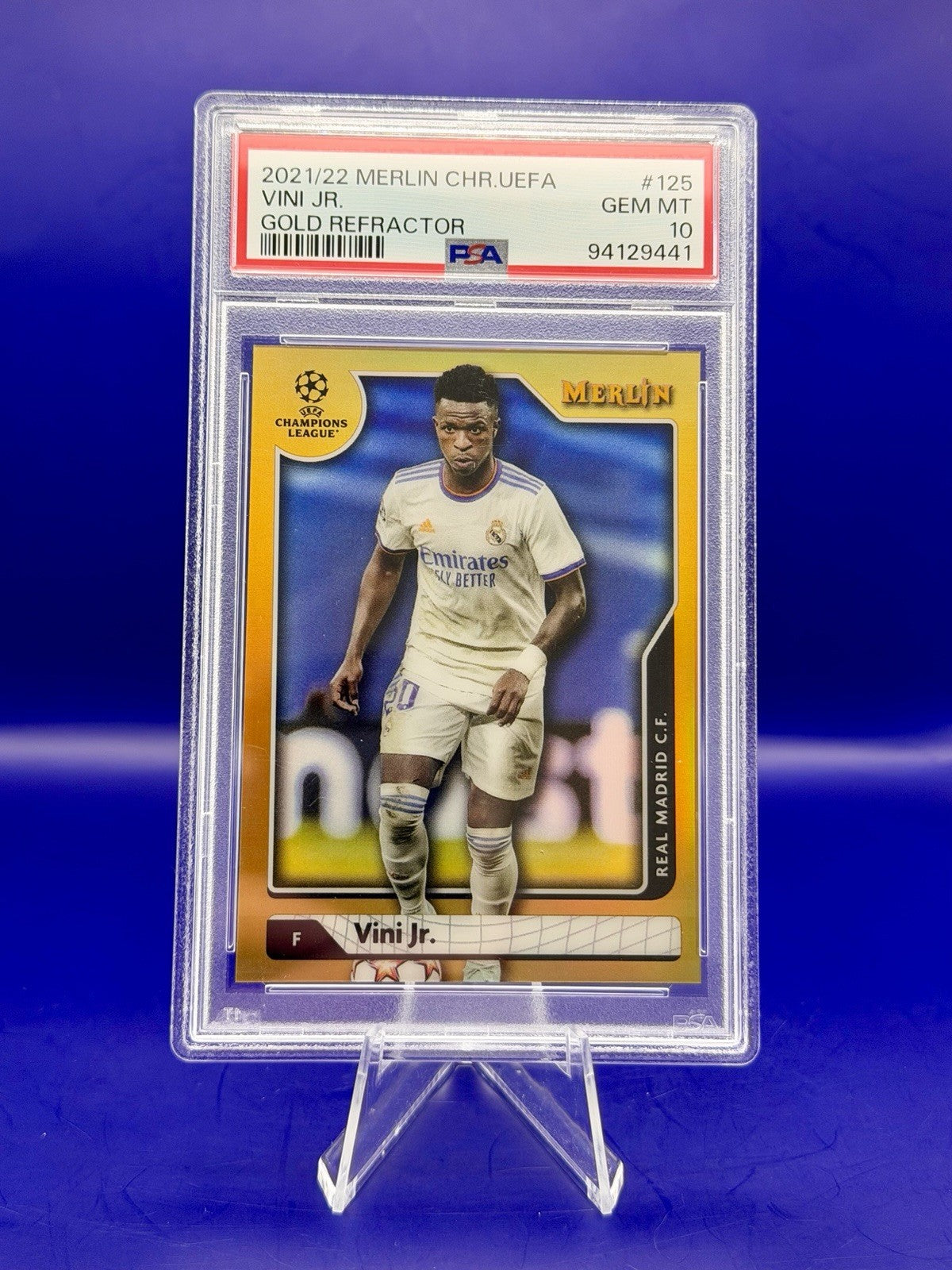 2021-2022 Topps Merlin Chrome UEFA Vini JR. Gold Refractor /50 PSA 10