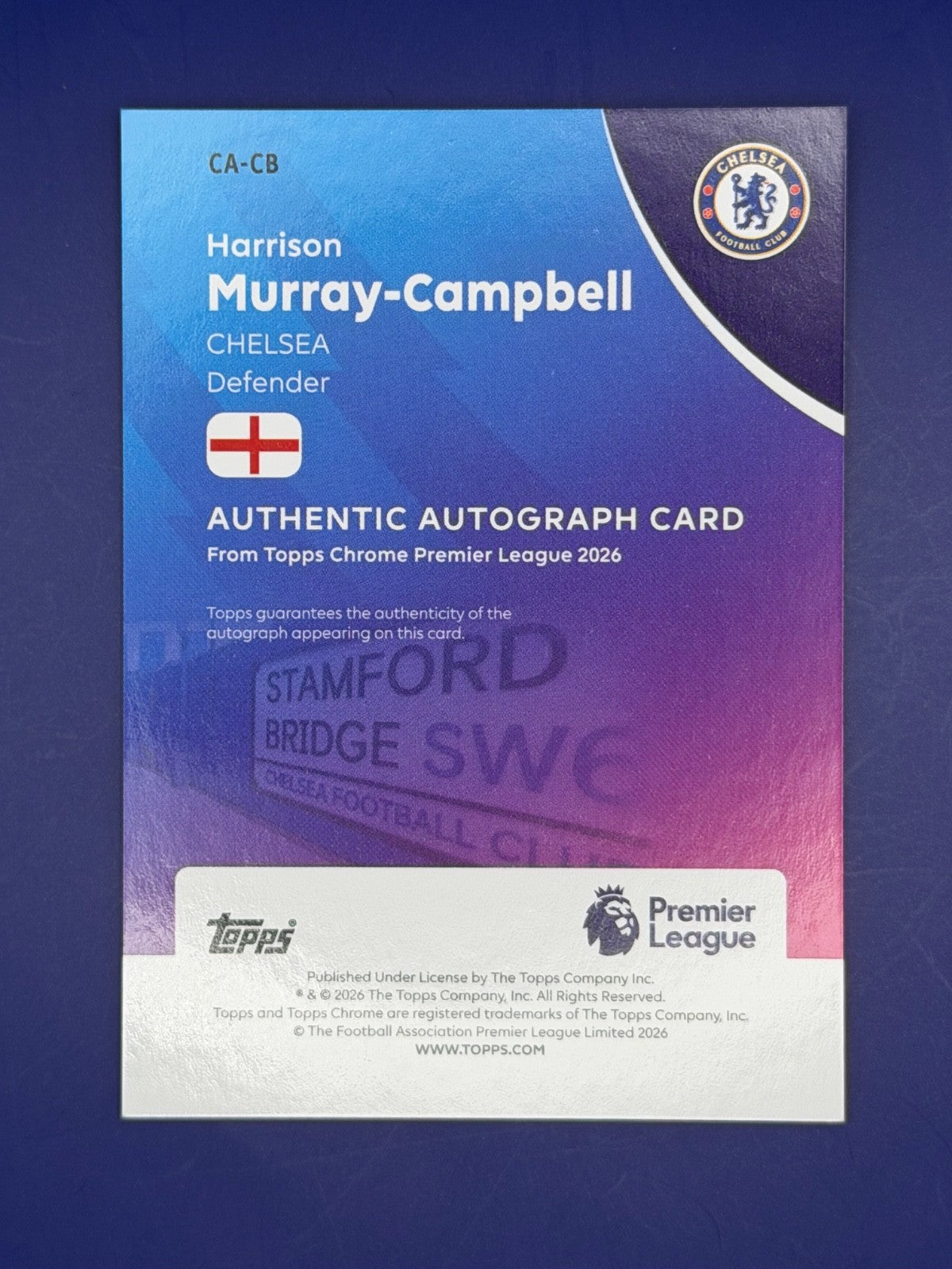 2025-26 Topps Chrome PL Harrison Murray-Campbell Rookie Orange Logofractor Auto