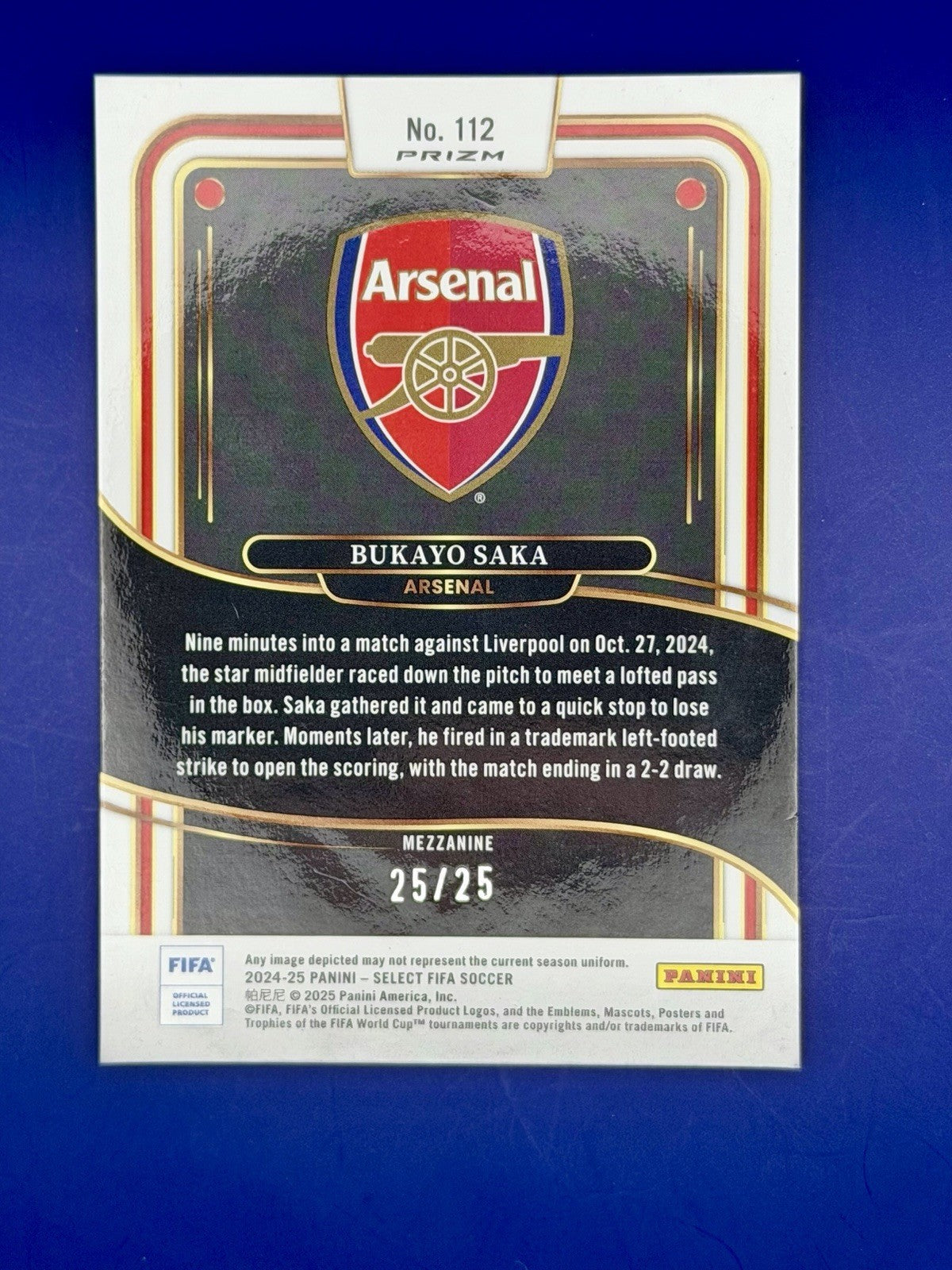 2024-25 Panini Select Mezzanine Bukayo Saka Arsenal Rainbow Book End 25/25