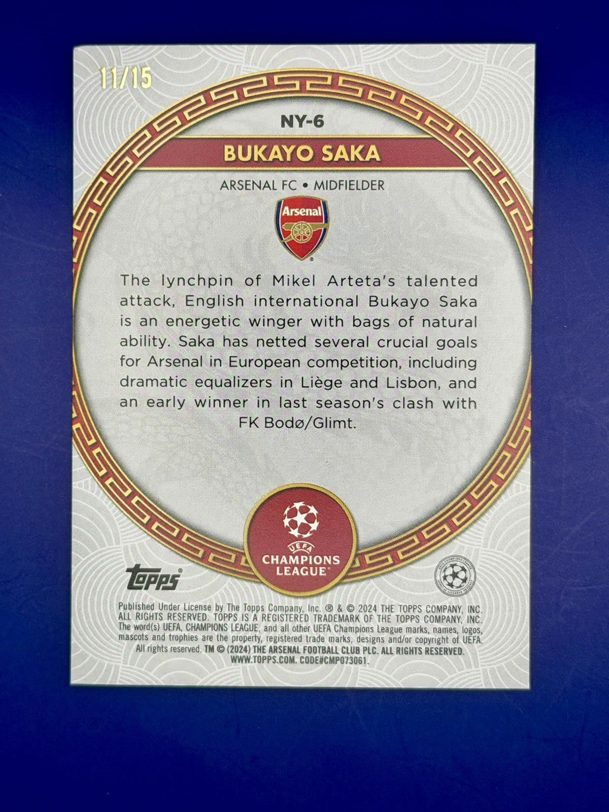 2024 Topps UCC Year Of The Dragon Bukayo Saka Arsenal Purple Parallel/15