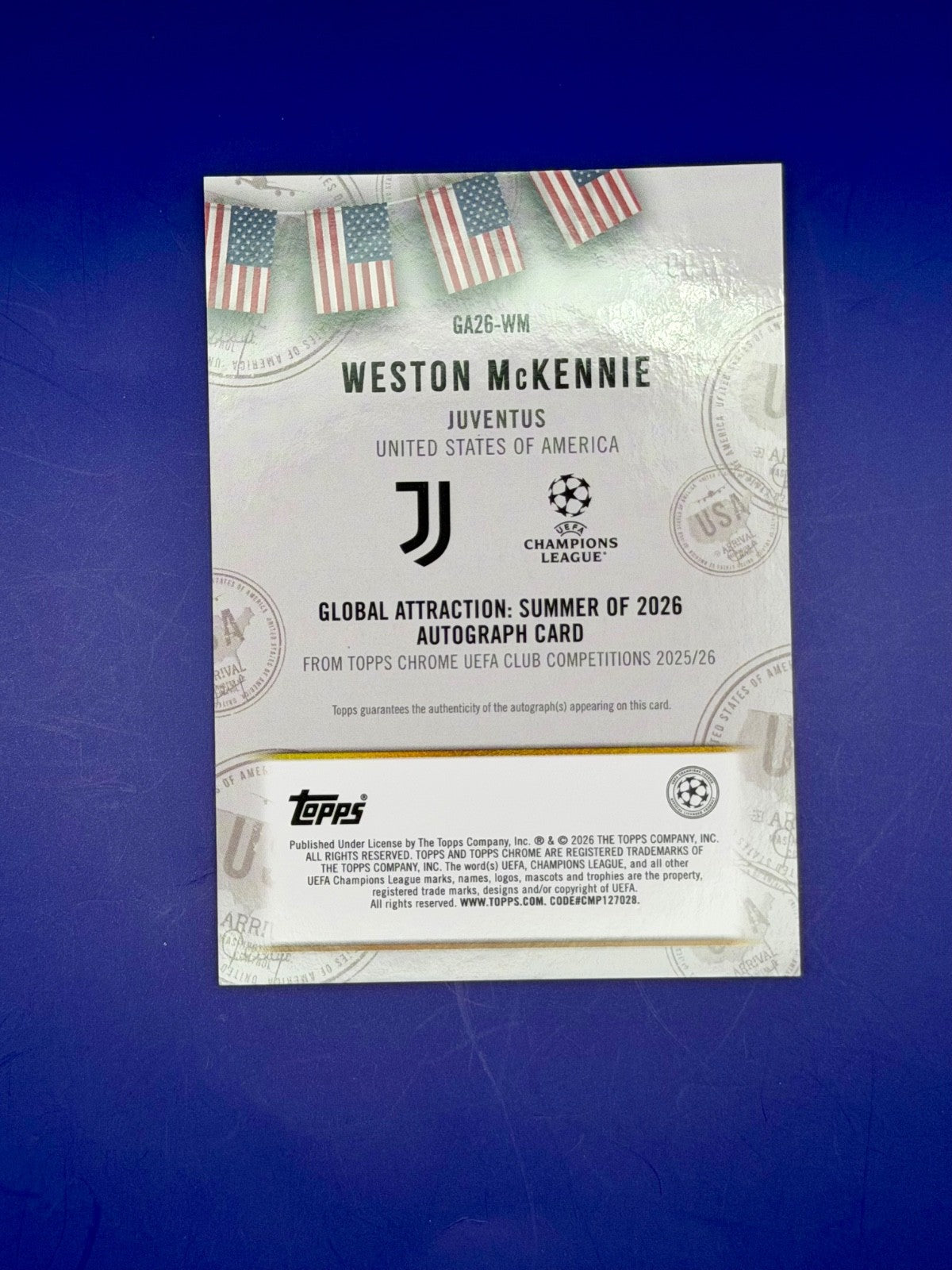 2025.26 Topps Chrome UCC Global Attractions Weston Mckennie (Case Hit) Auto /99