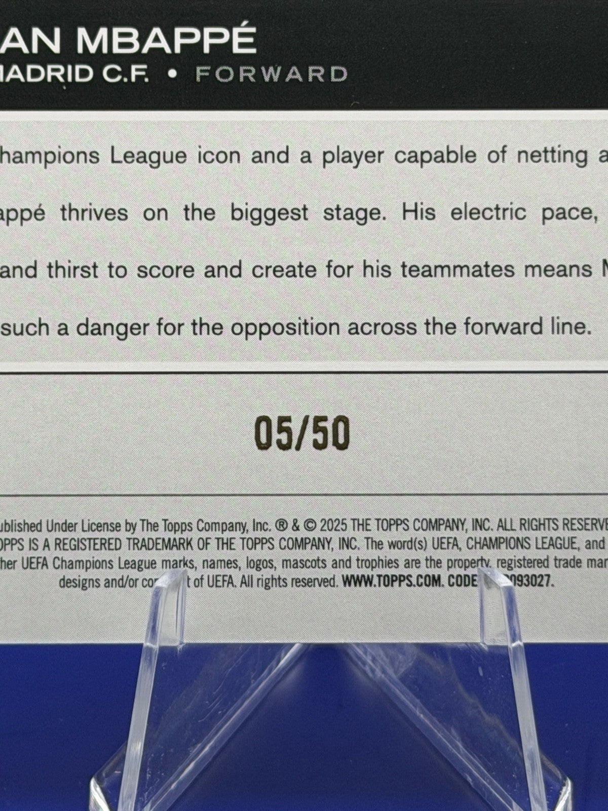 2025 Topps UCC Kylian Mbappe Real Madrid Gold Refractor /50