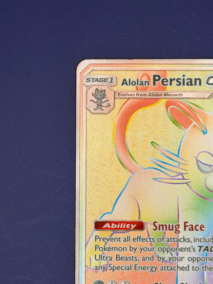 Alolan Persian GX 257/236 Cosmic Eclipse Secret Rainbow Rare Pokemon Card