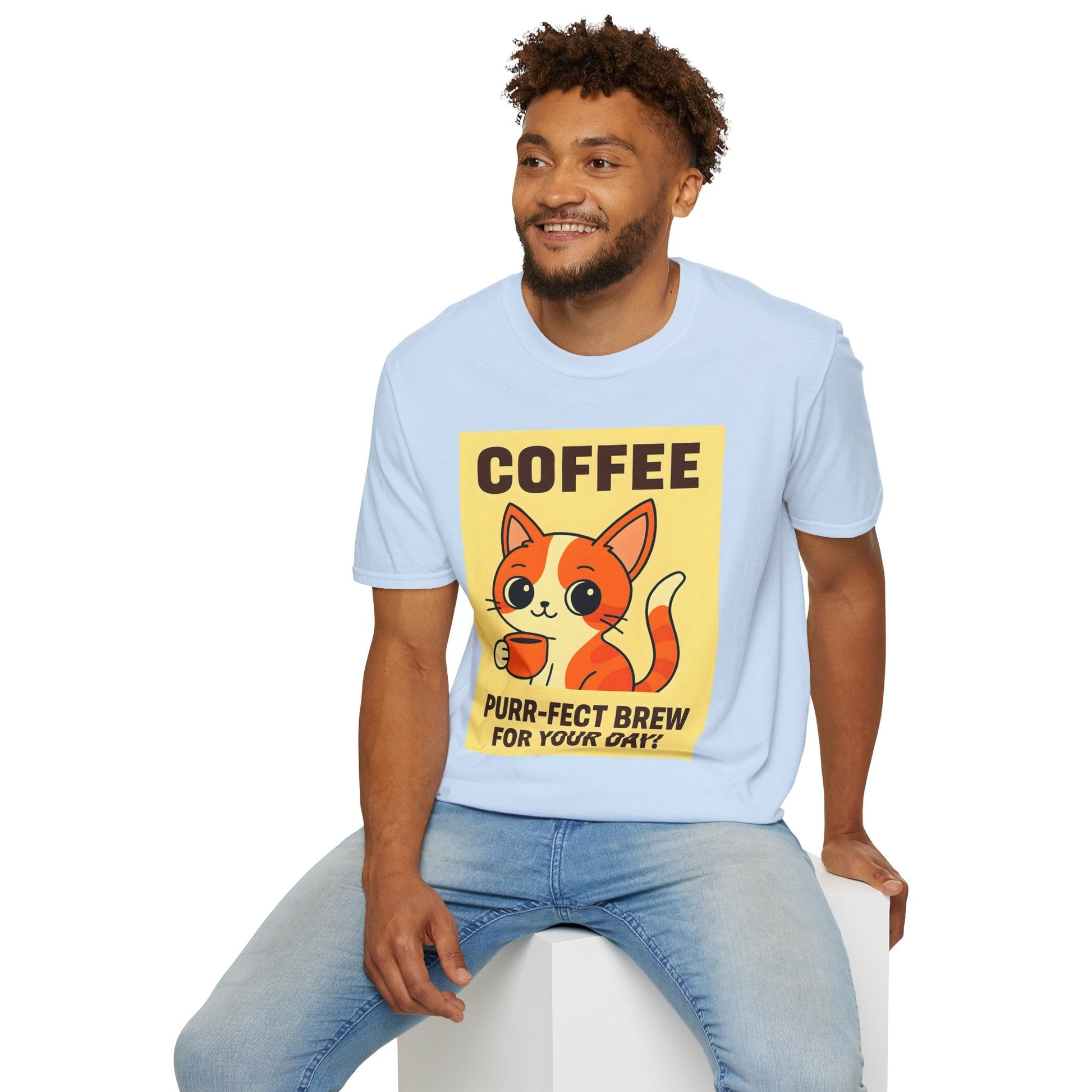 Purr-fect Brew Cat T-Shirt Printify