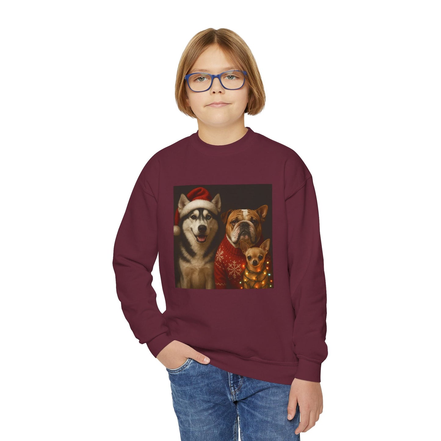 Youth Christmas Dog Sweatshirt Printify