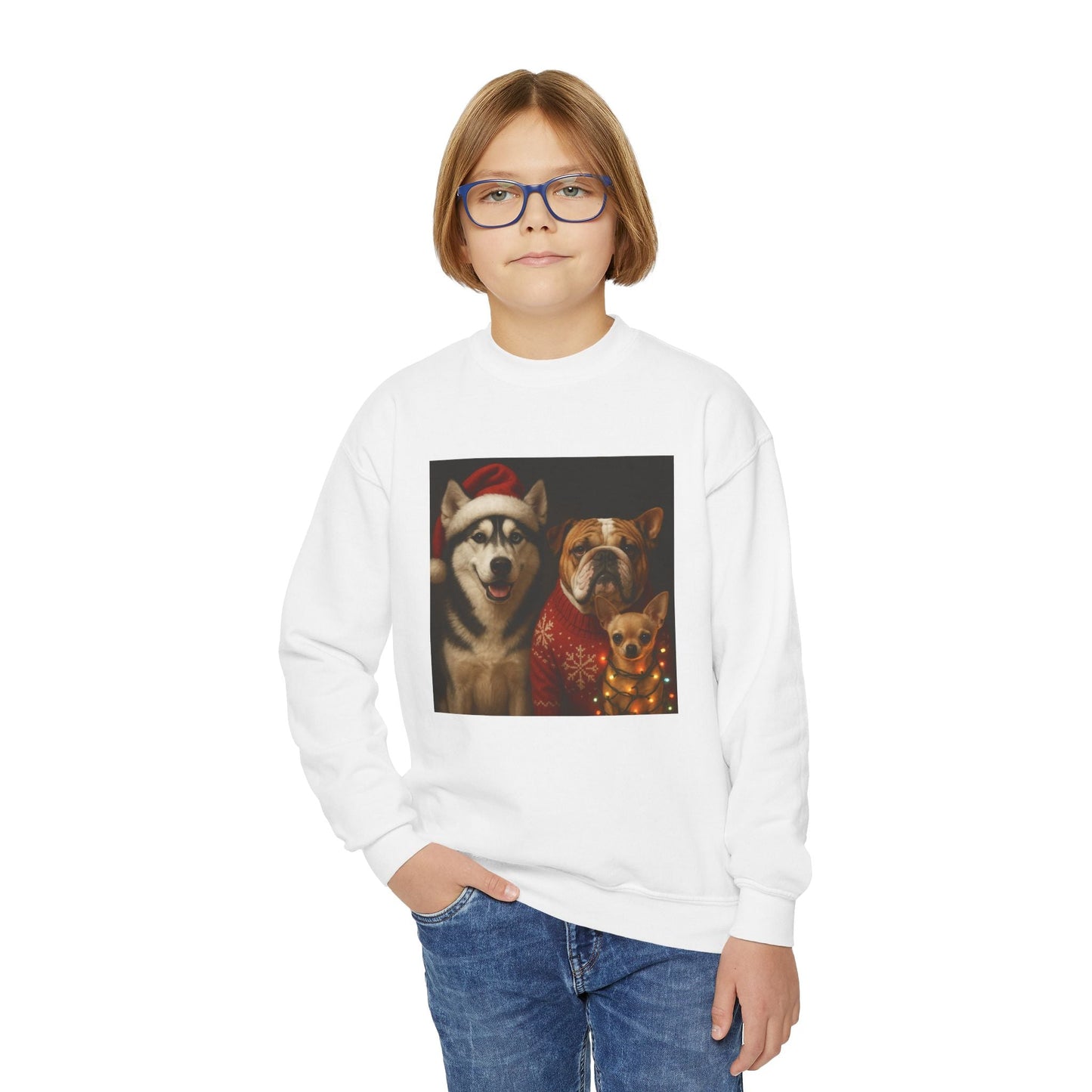 Youth Christmas Dog Sweatshirt Printify