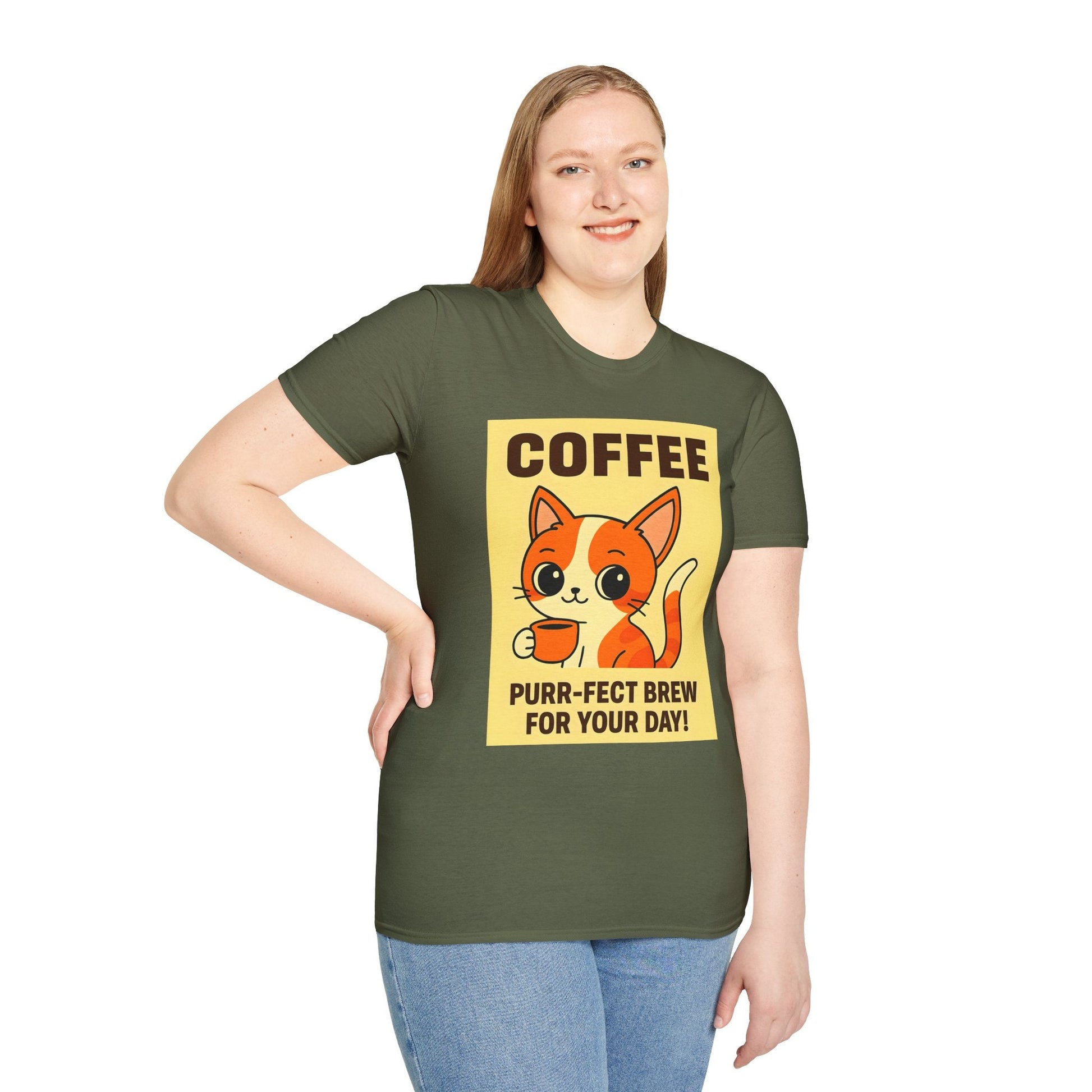 Purr-fect Brew Cat T-Shirt Printify