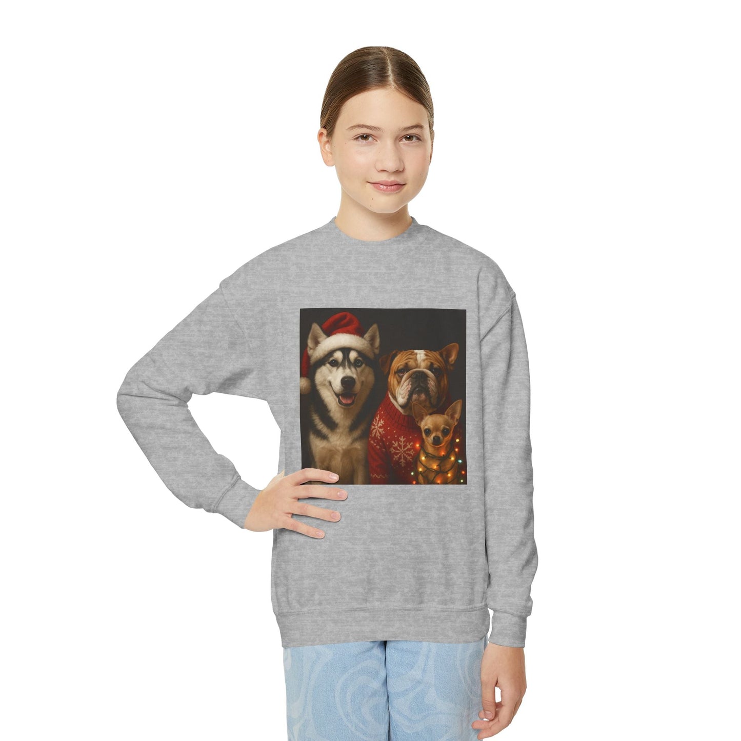 Youth Christmas Dog Sweatshirt Printify