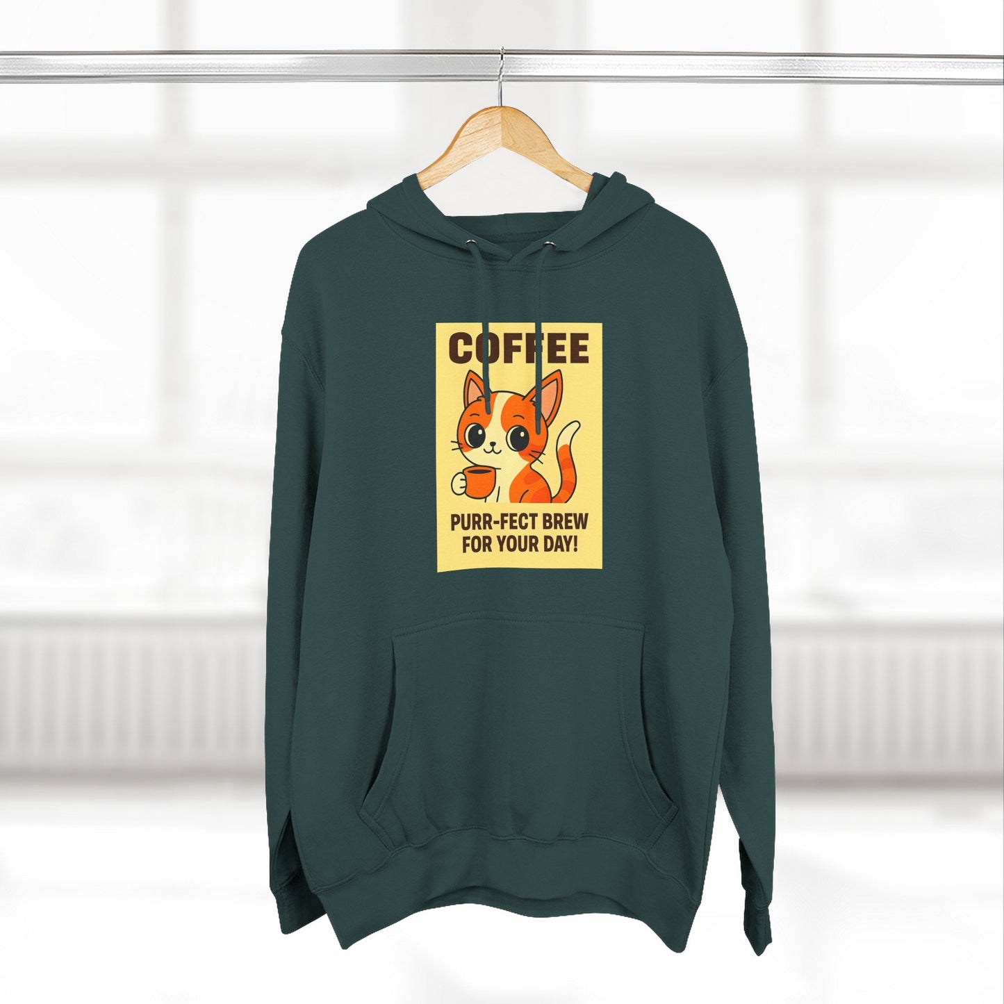 Coffee Cat Fleece Hoodie Printify