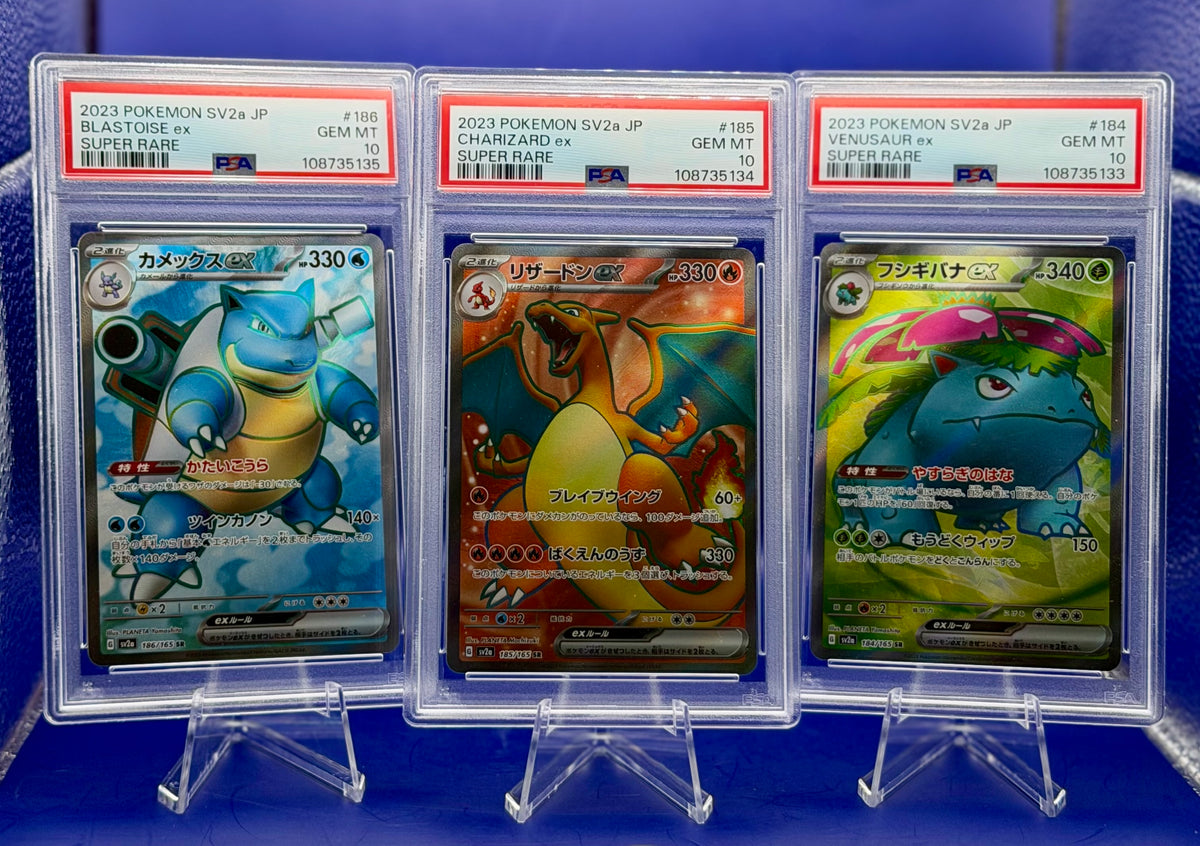 Charizard ex, Blastoise ex & Venusaur ex – Japanese Pokémon 151 SR | Sequential PSA 10 Trio