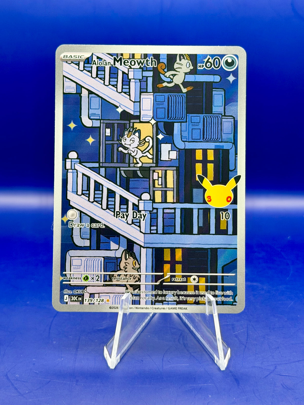 Alolan Meowth 139/128 – 30th Celebration | English Illustration Rare