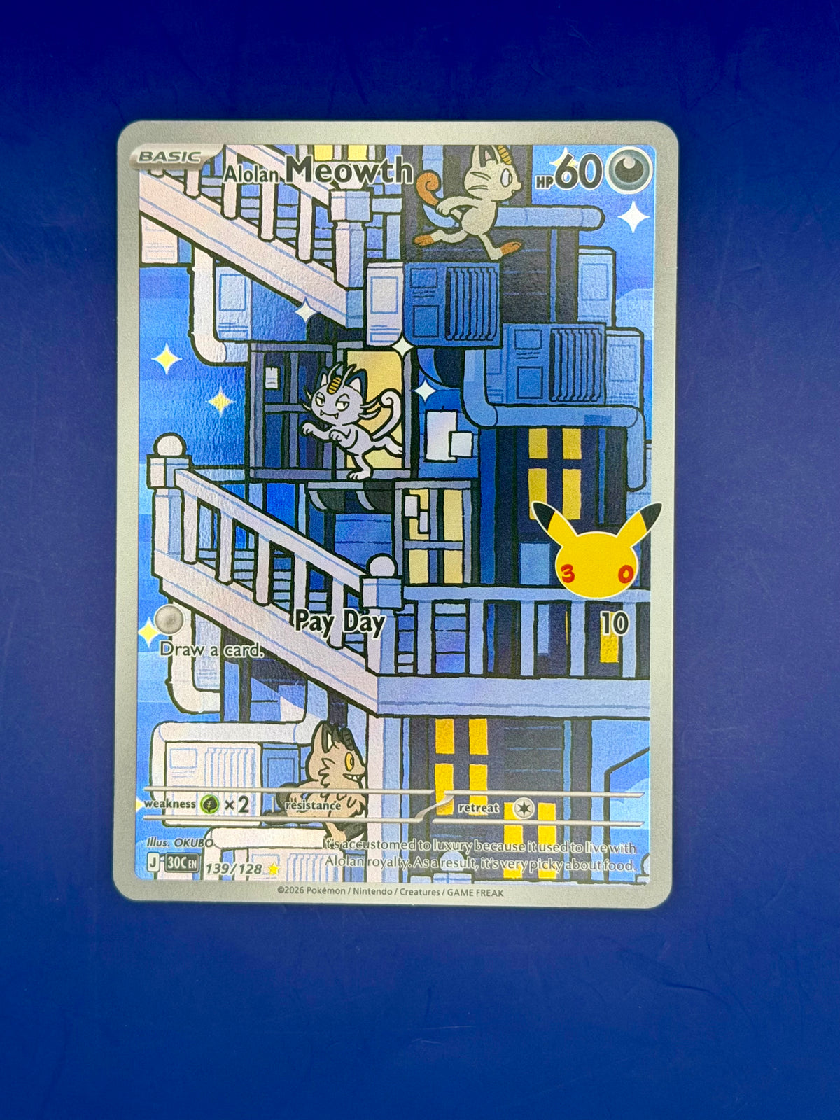 Alolan Meowth 139/128 – 30th Celebration | English Illustration Rare